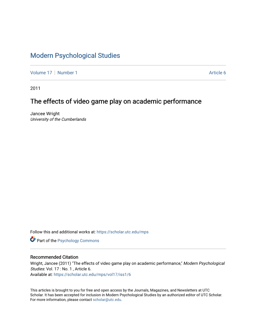 The Effects of Video Game Play on Academic Performance