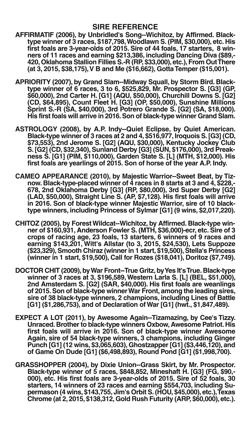 SIRE REFERENCE AFFIRMATIF (2006), by Unbridled's Song--Wichitoz, by Affirmed