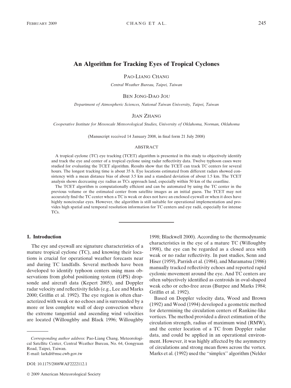 An Algorithm for Tracking Eyes of Tropical Cyclones