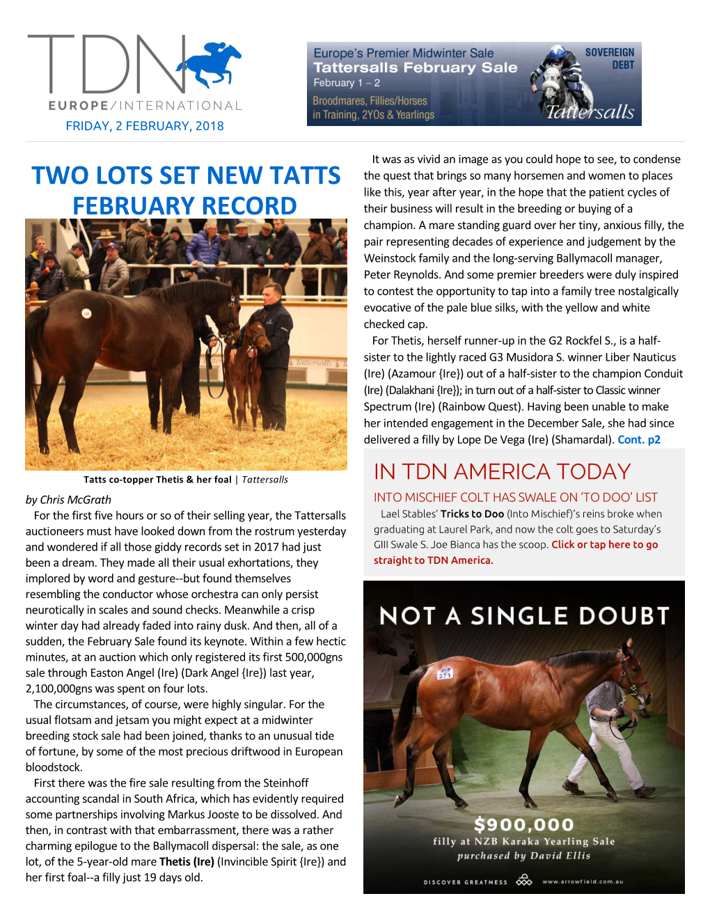 Two Lots Set New Tatts February Record