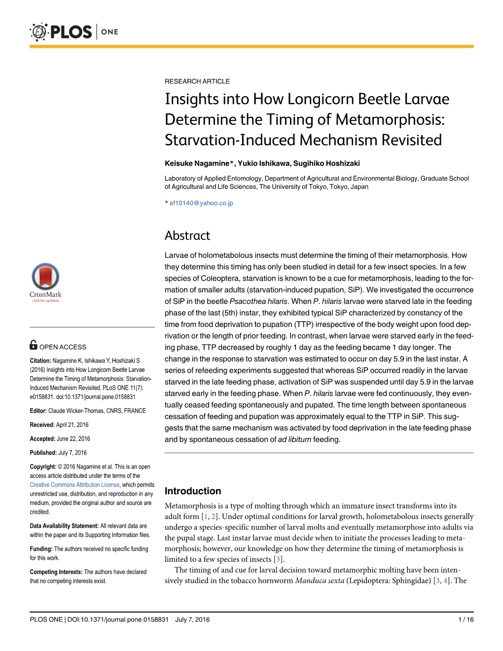 Insights Into How Longicorn Beetle Larvae Determine the Timing of Metamorphosis: Starvation-Induced Mechanism Revisited