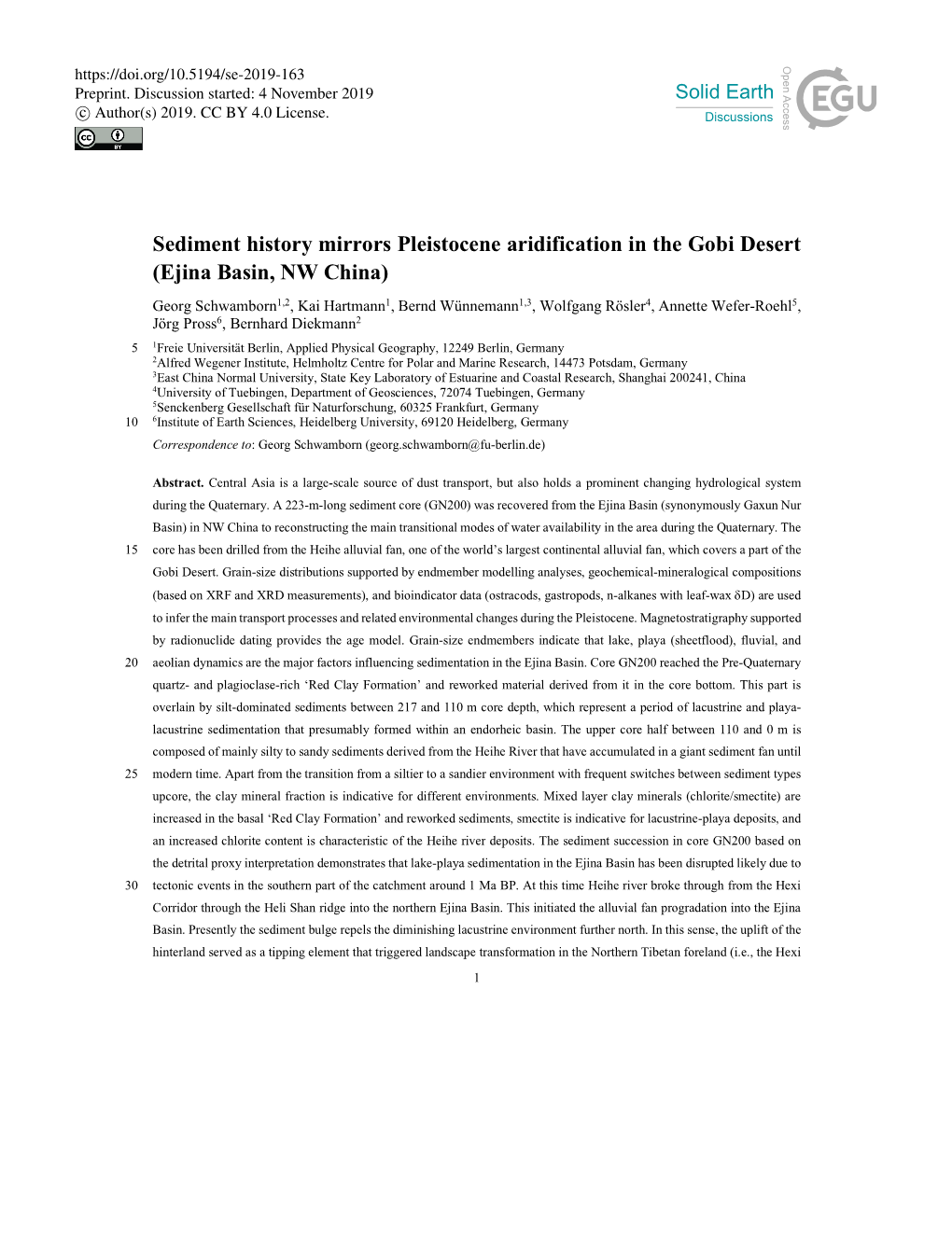 Sediment History Mirrors Pleistocene Aridification in the Gobi Desert