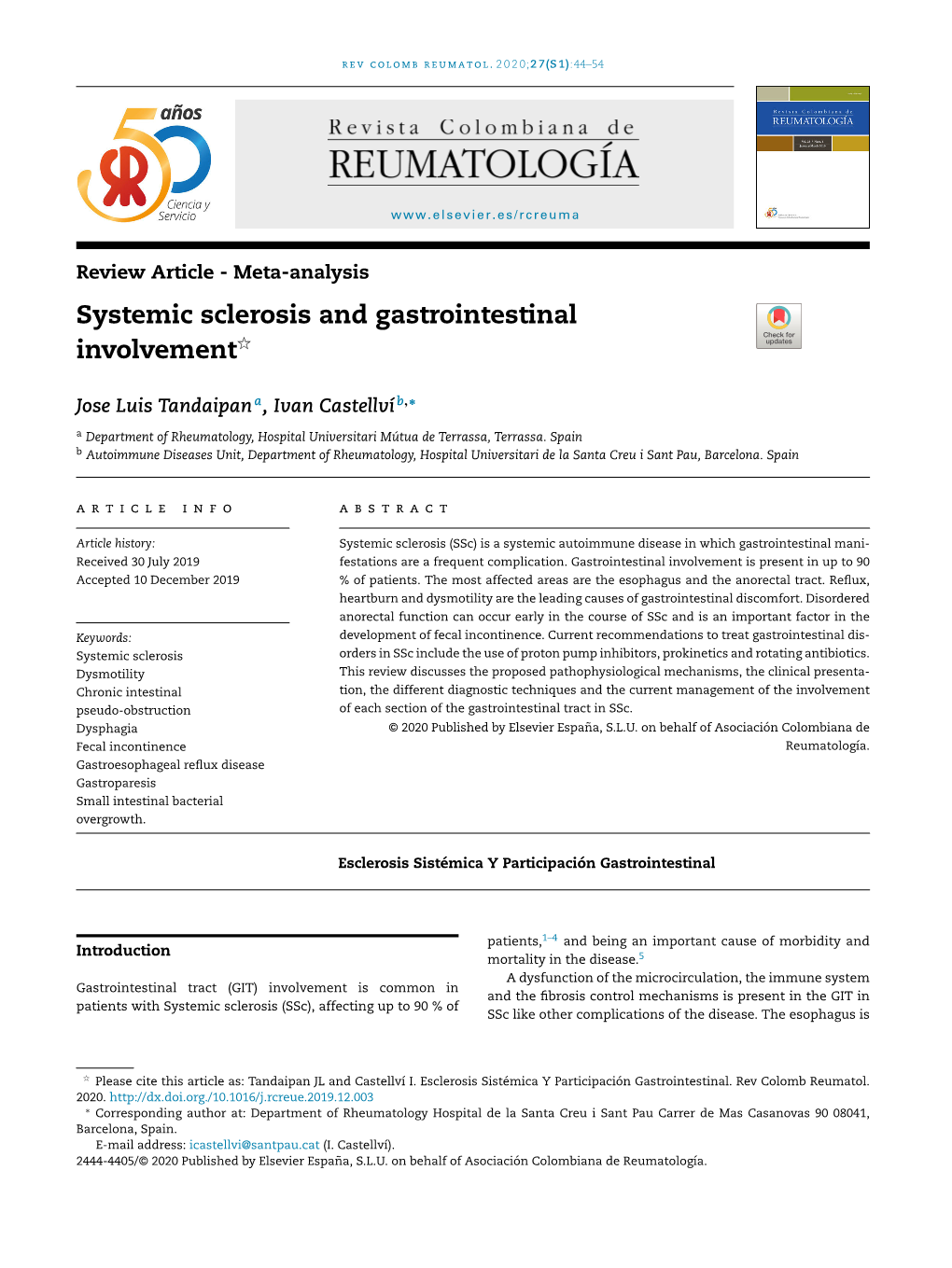 Systemic Sclerosis and Gastrointestinal Involvementଝ