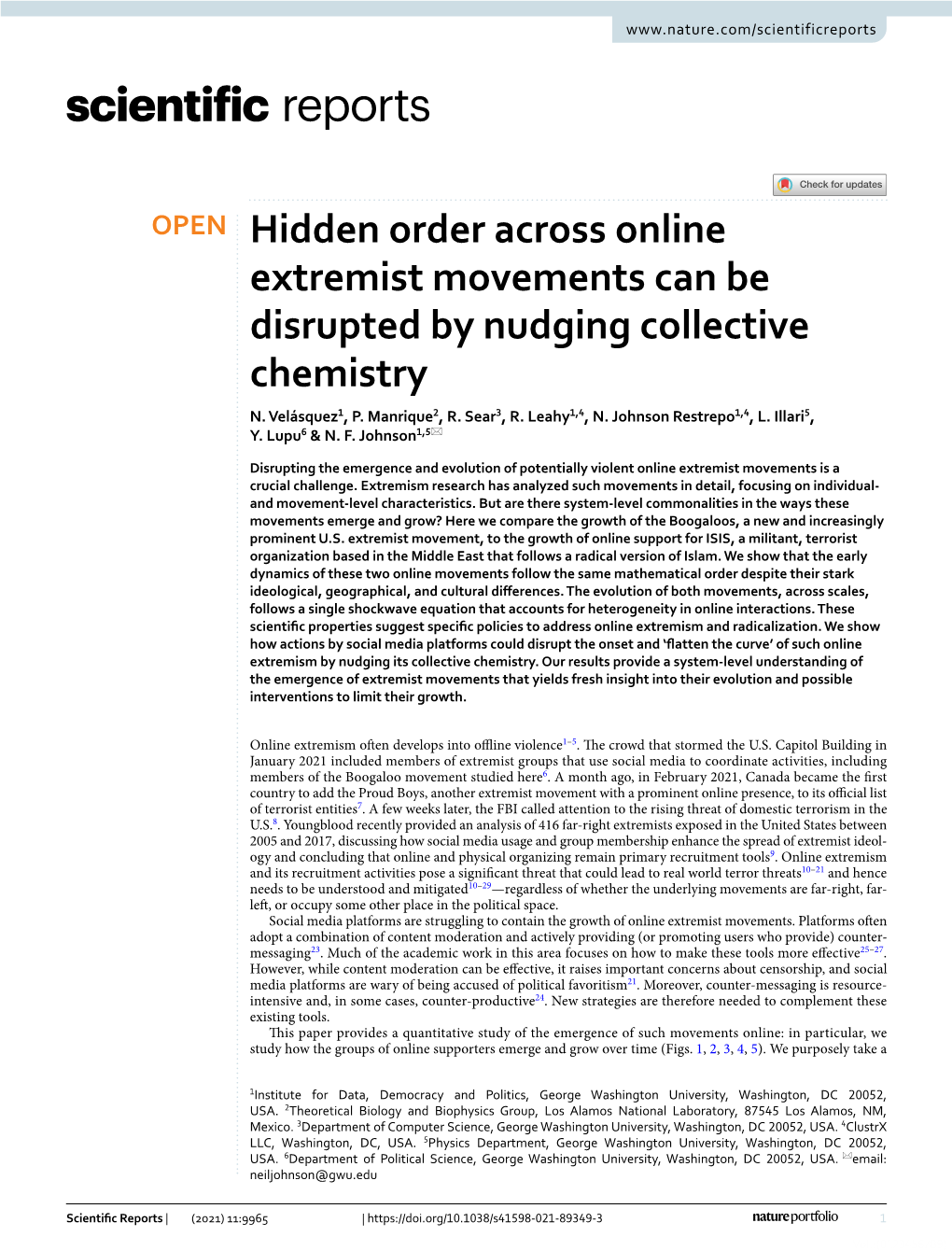 Hidden Order Across Online Extremist Movements Can Be Disrupted by Nudging Collective Chemistry N