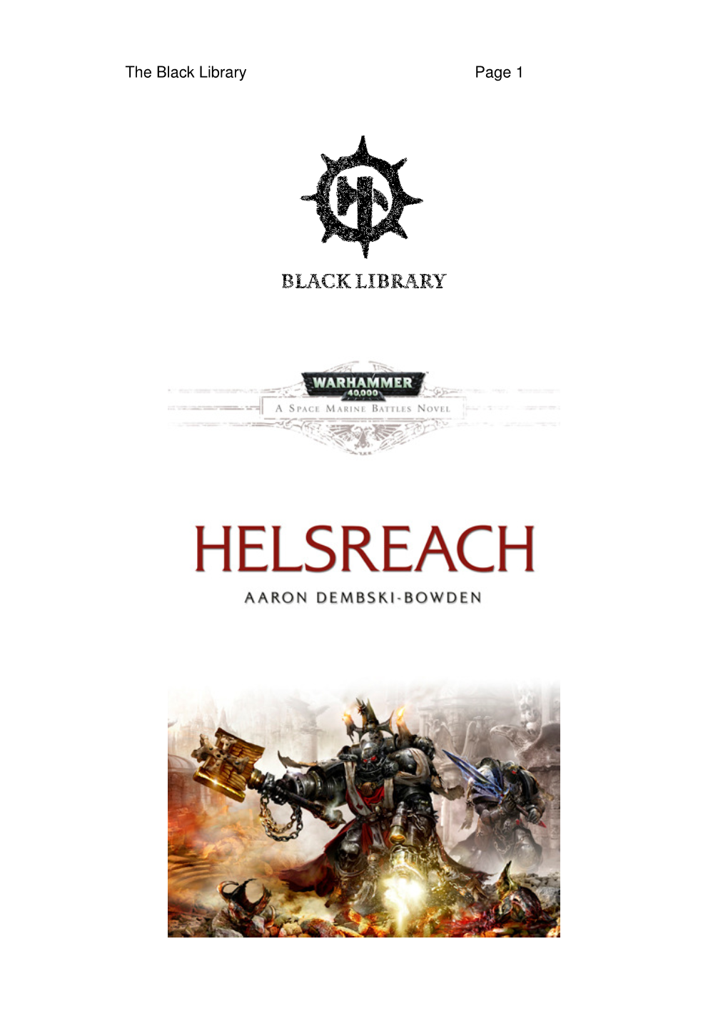 HELSREACH a Space Marine Battles Novel by Aaron Dembski-Bowden