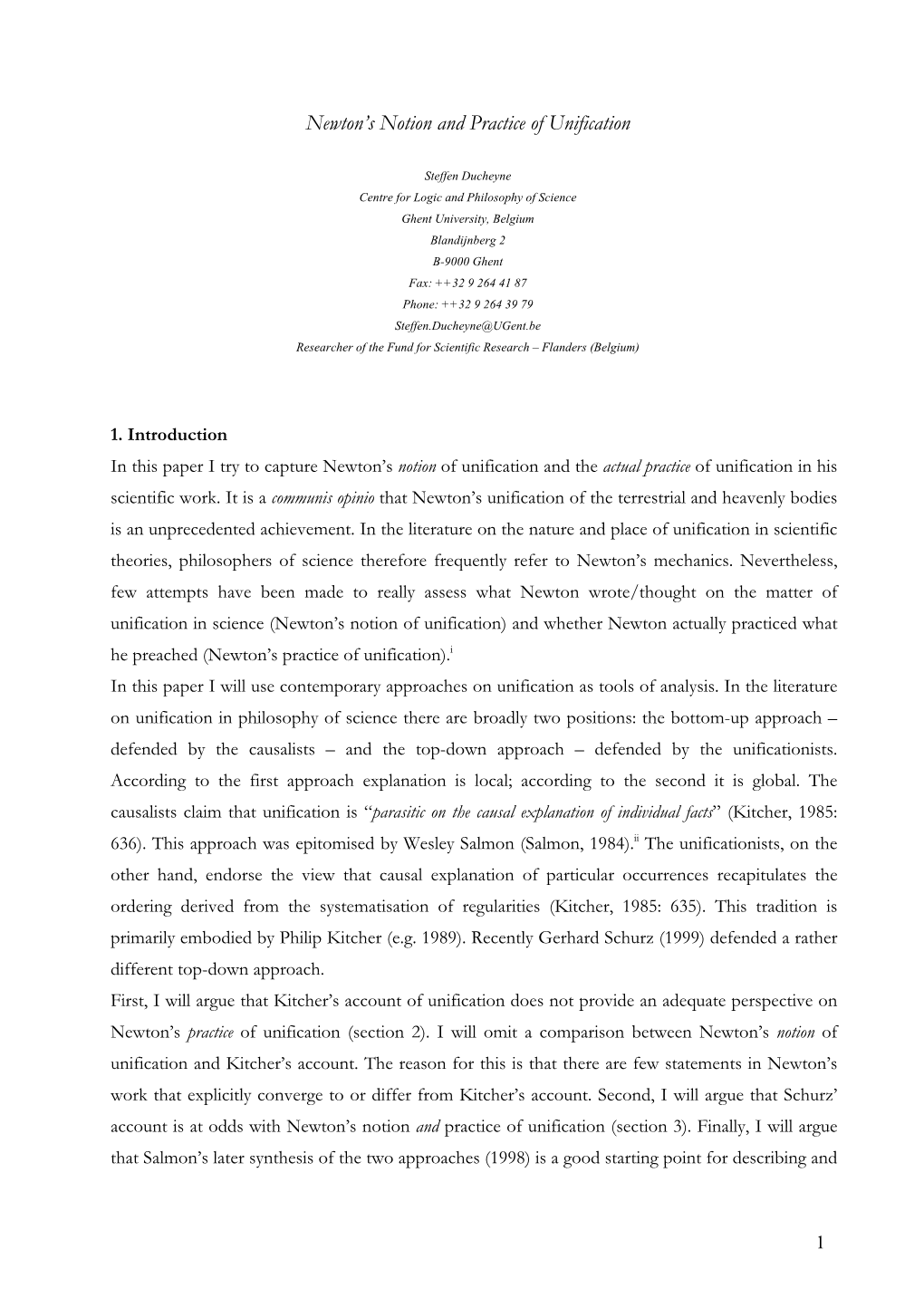 Newton's Idea and Practice of Unification