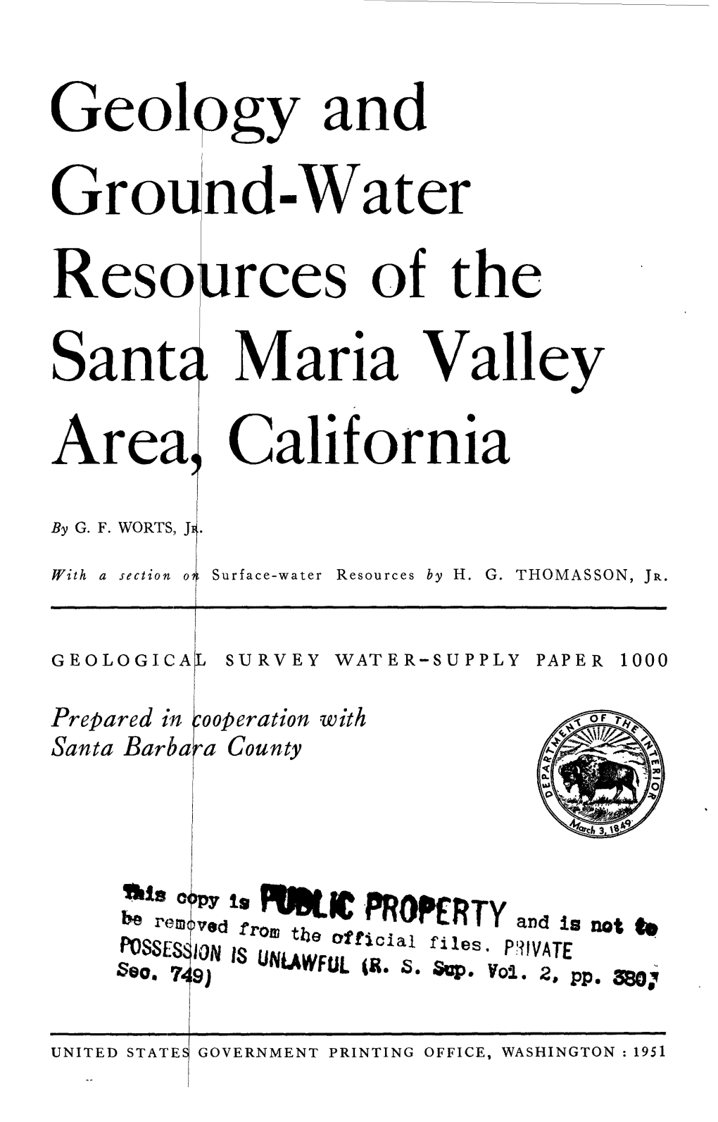 Ground-Water Resources of the Santa Maria Valley Area,, California