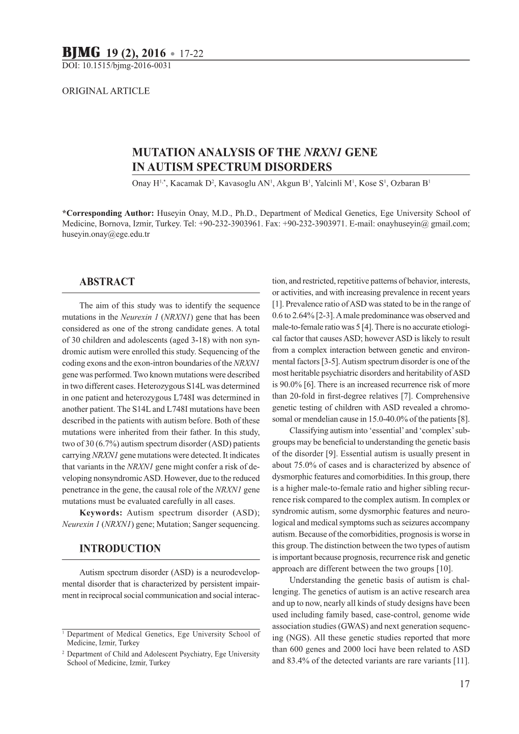 2016 17-22 Mutation Analysis of the Nrxn1 Gene in Autism