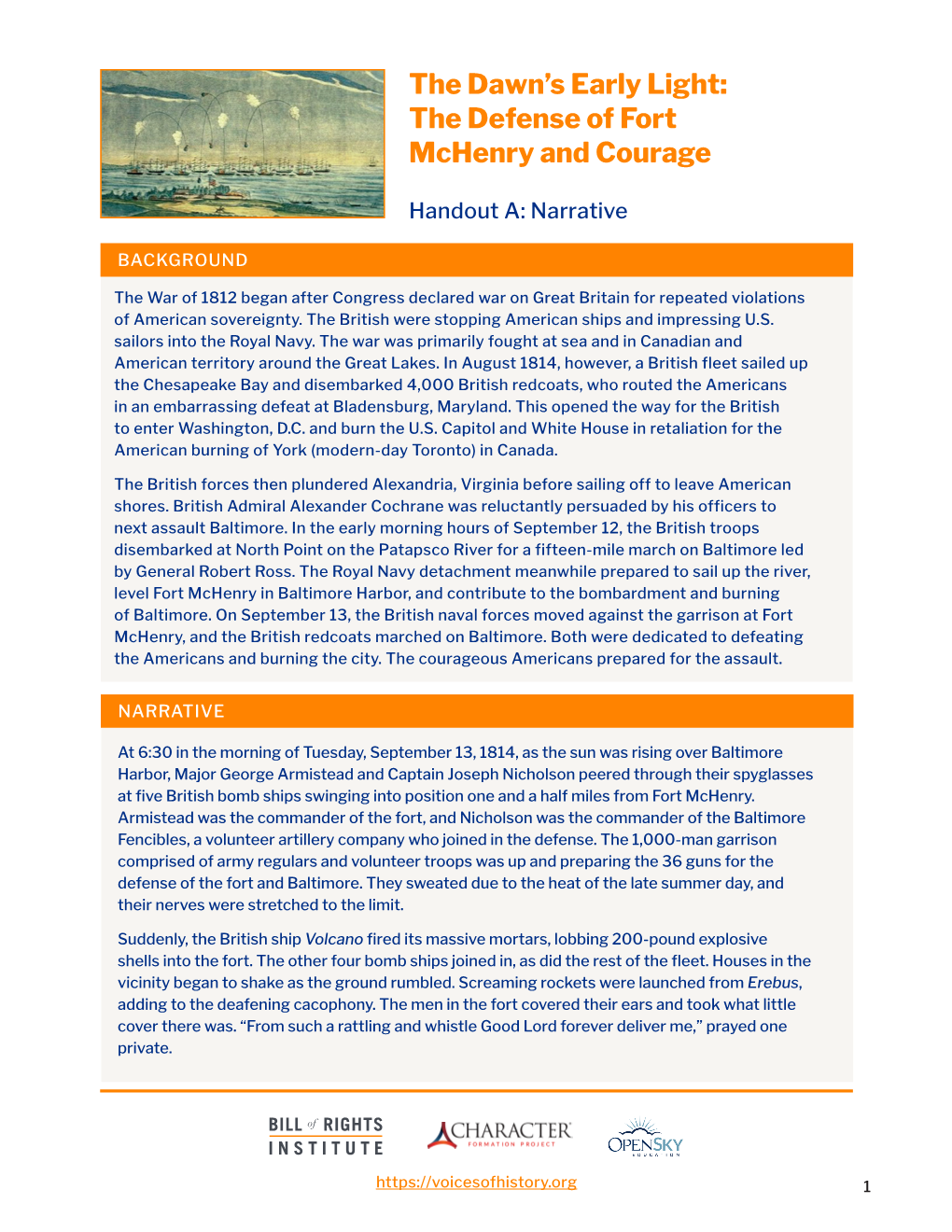 The Dawn's Early Light: the Defense of Fort Mchenry and Courage