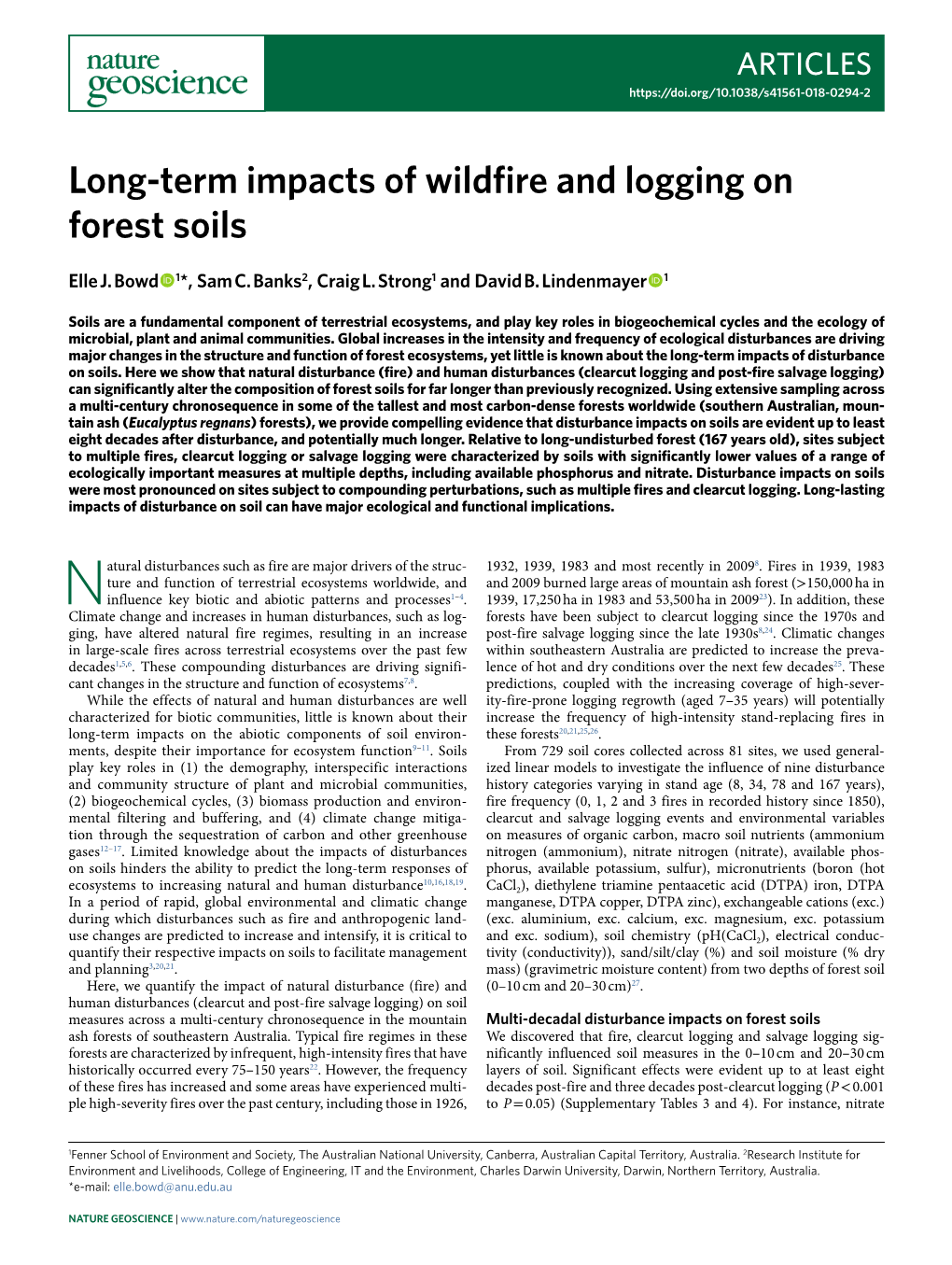 Long-Term Impacts of Wildfire and Logging on Forest Soils