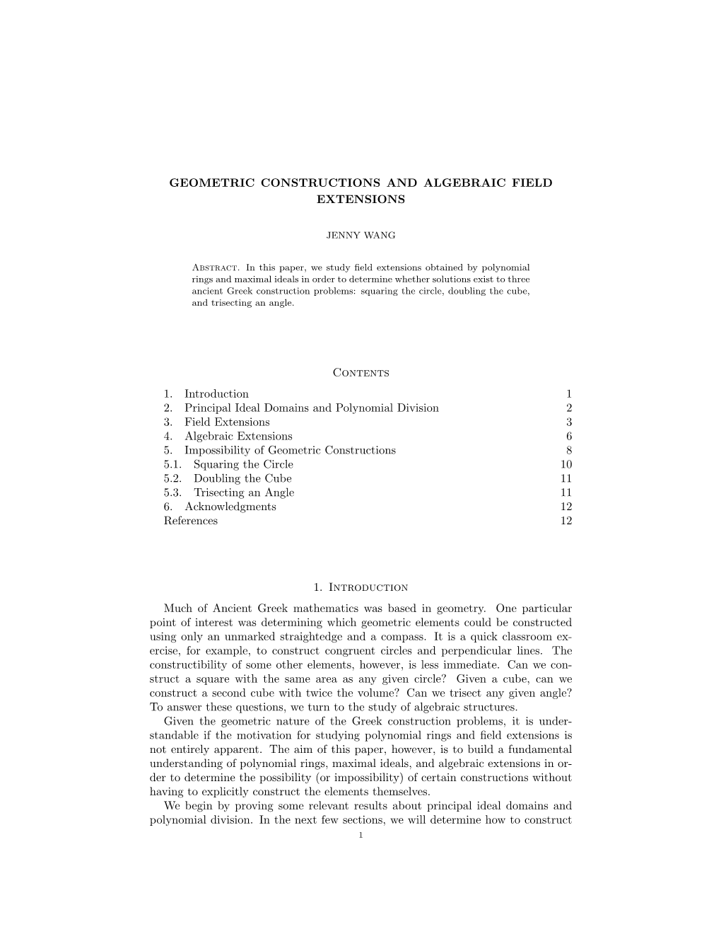 Geometric Constructions and Algebraic Field Extensions