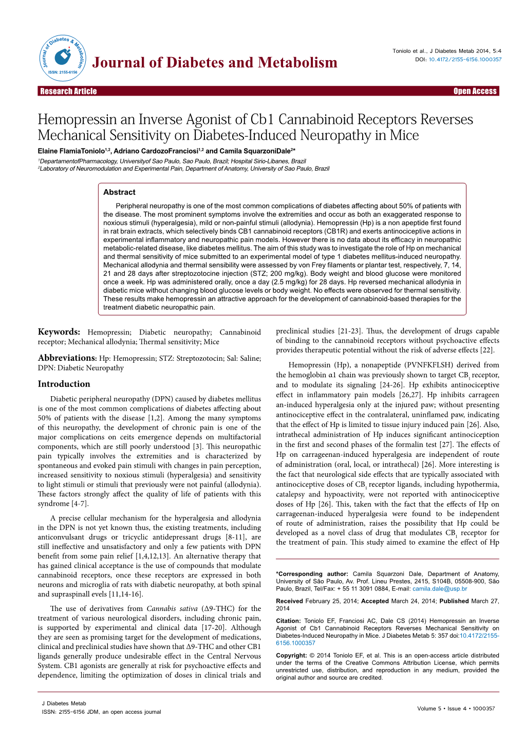 Hemopressin an Inverse Agonist of Cb1 Cannabinoid Receptors