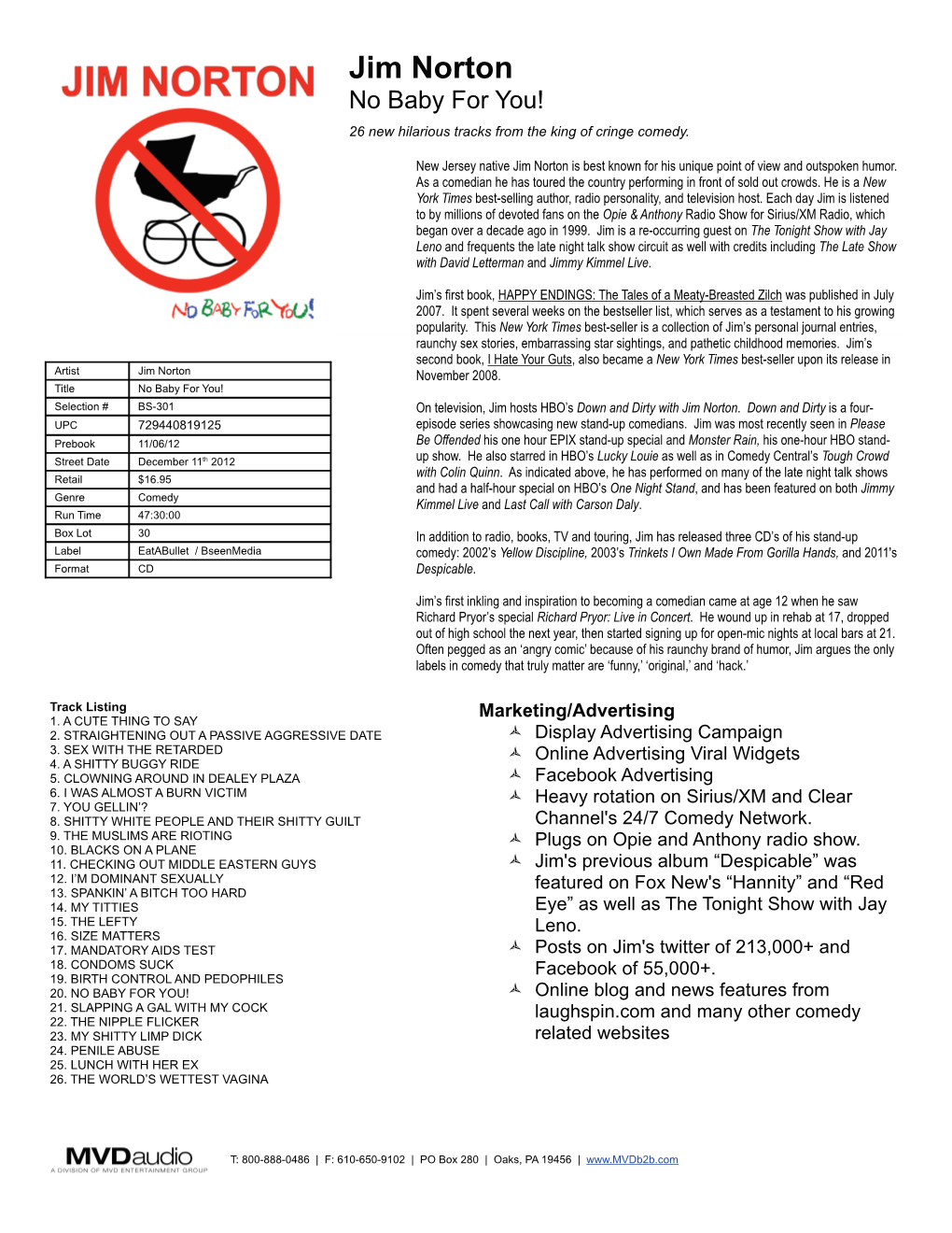 Jim Norton No Baby for You Sales Sheet Template Mvdaudio