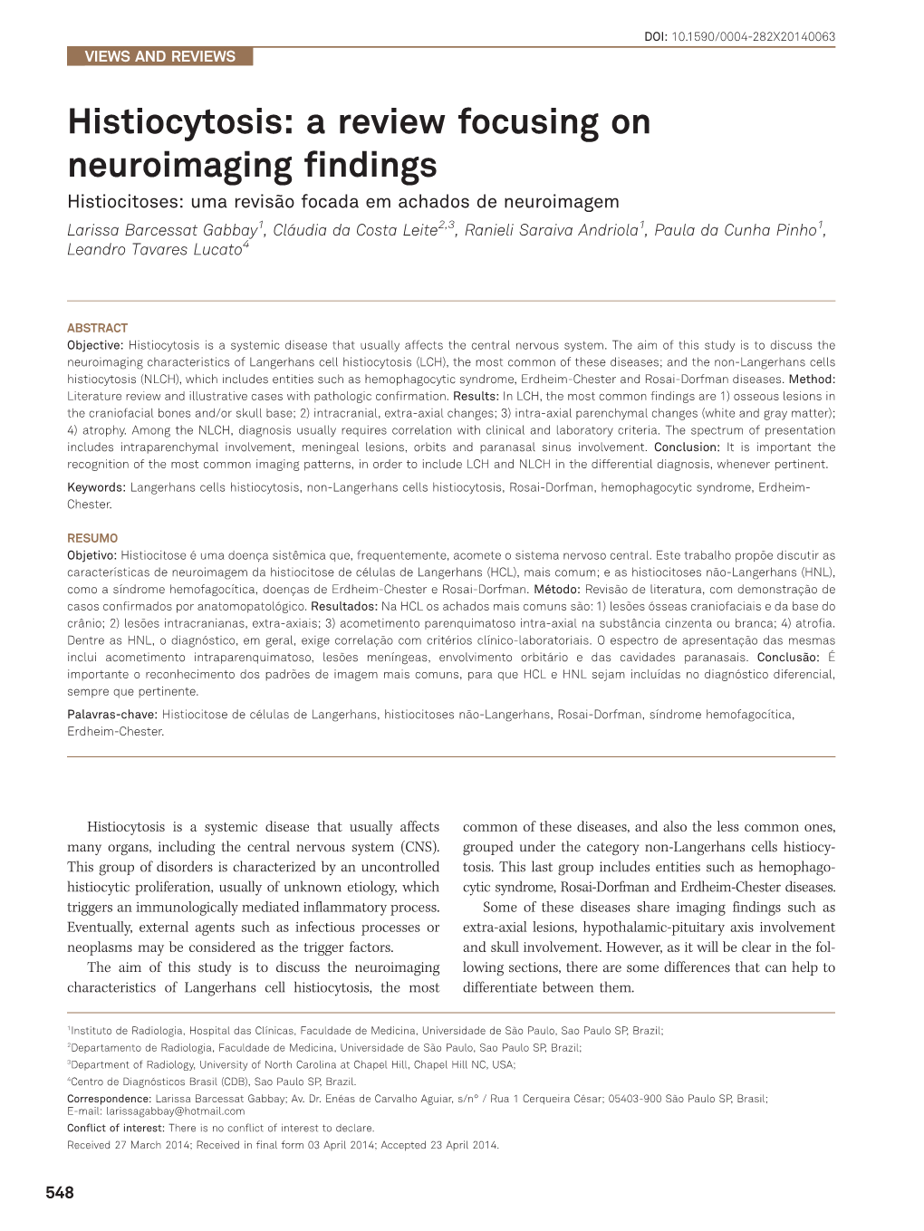 Histiocytosis: a Review Focusing on Neuroimaging Findings