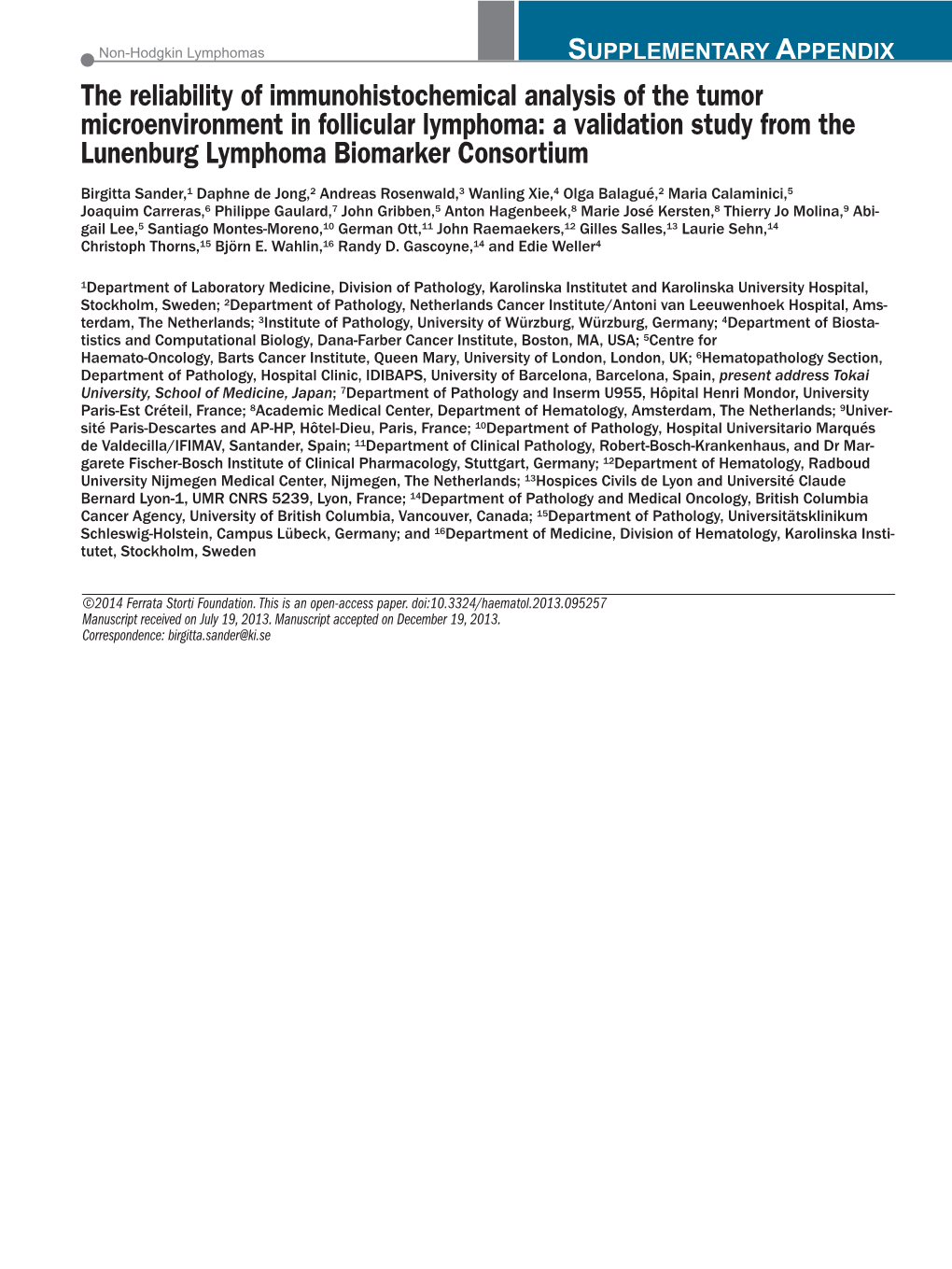 A Validation Study from the Lunenburg Lymphoma Biomarker Consortium