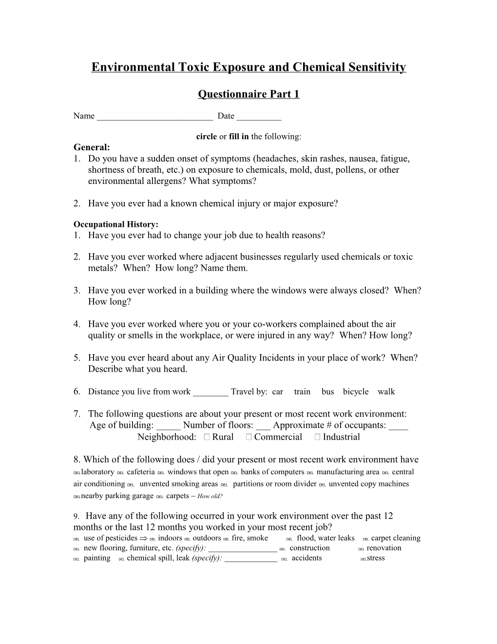 Environmental Toxic Exposure and Chemical Sensitivity