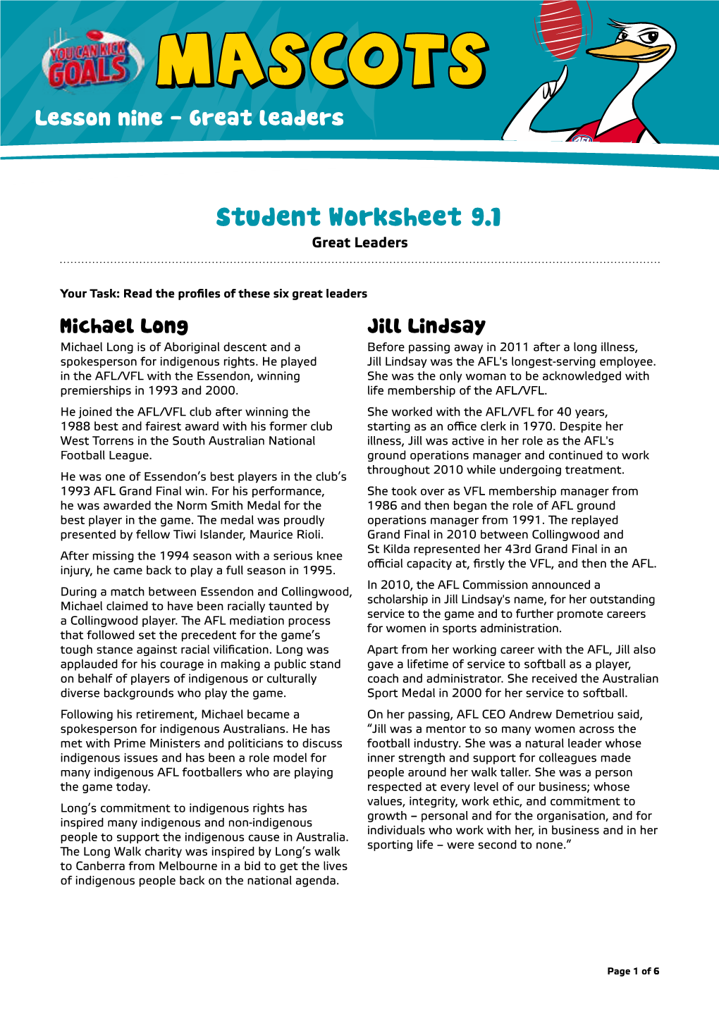 Student Worksheet 9.1 Great Leaders