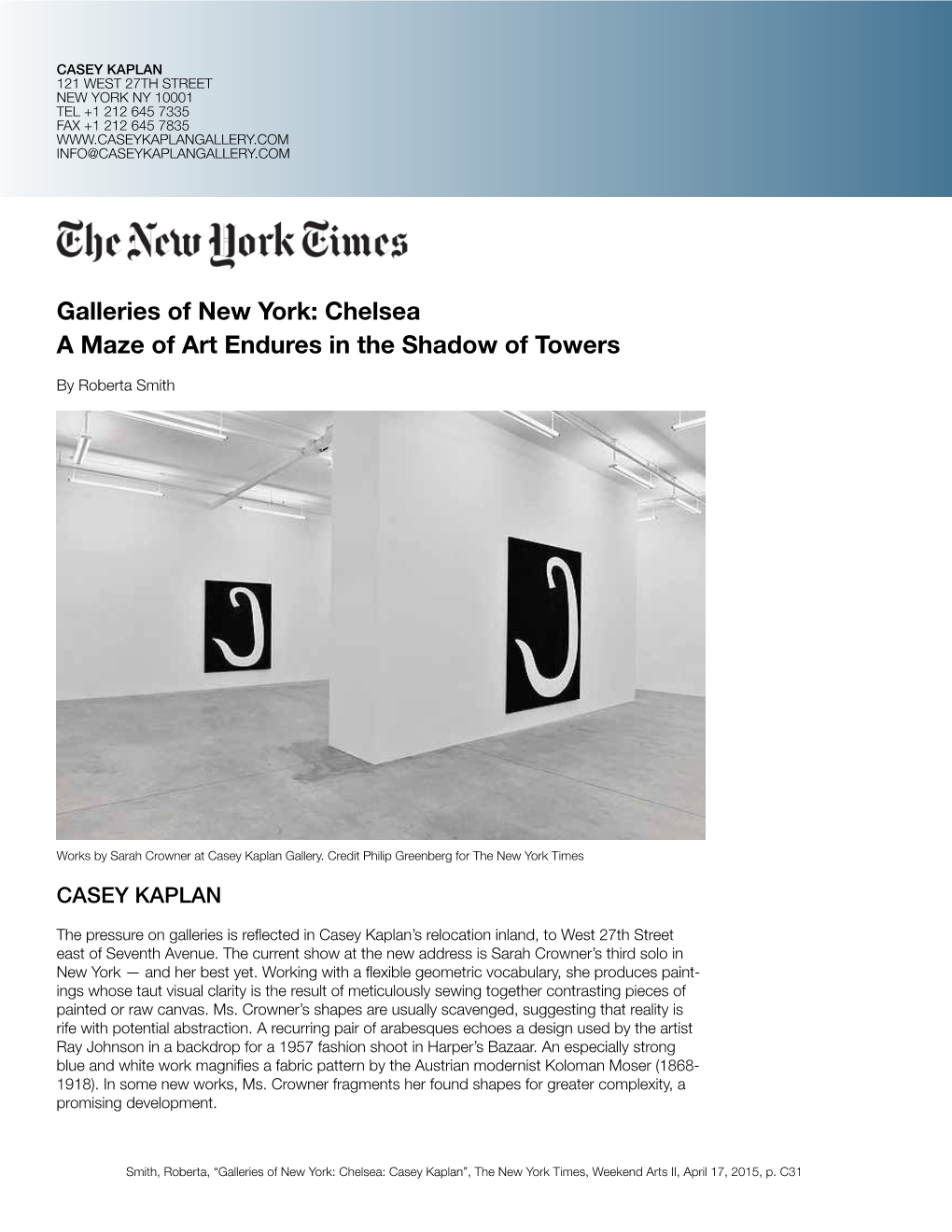 Galleries of New York: Chelsea a Maze of Art Endures in the Shadow of Towers by Roberta Smith