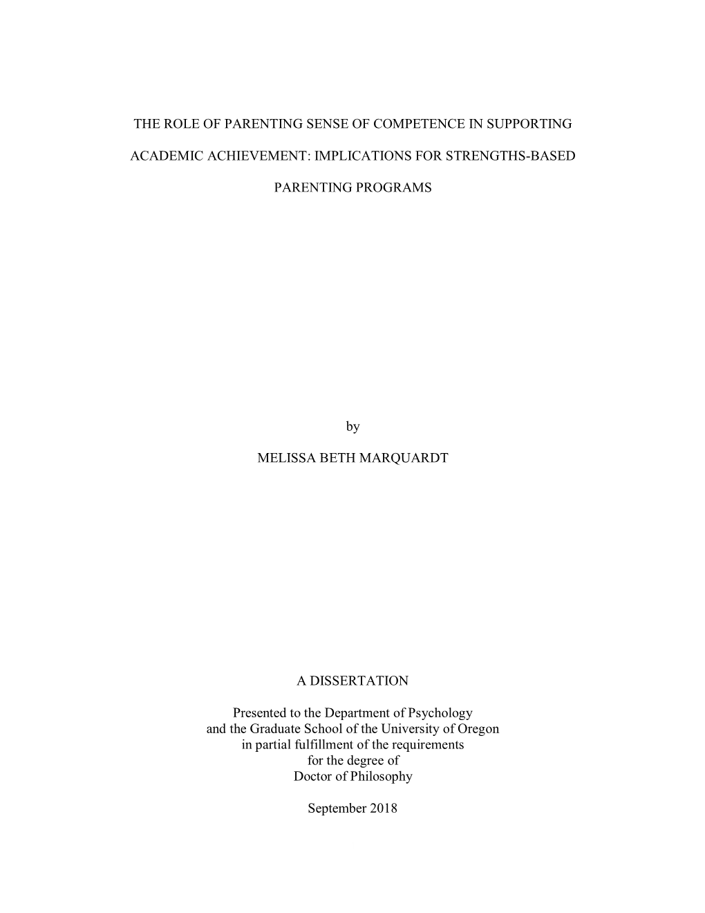 The Role of Parenting Sense of Competence in Supporting