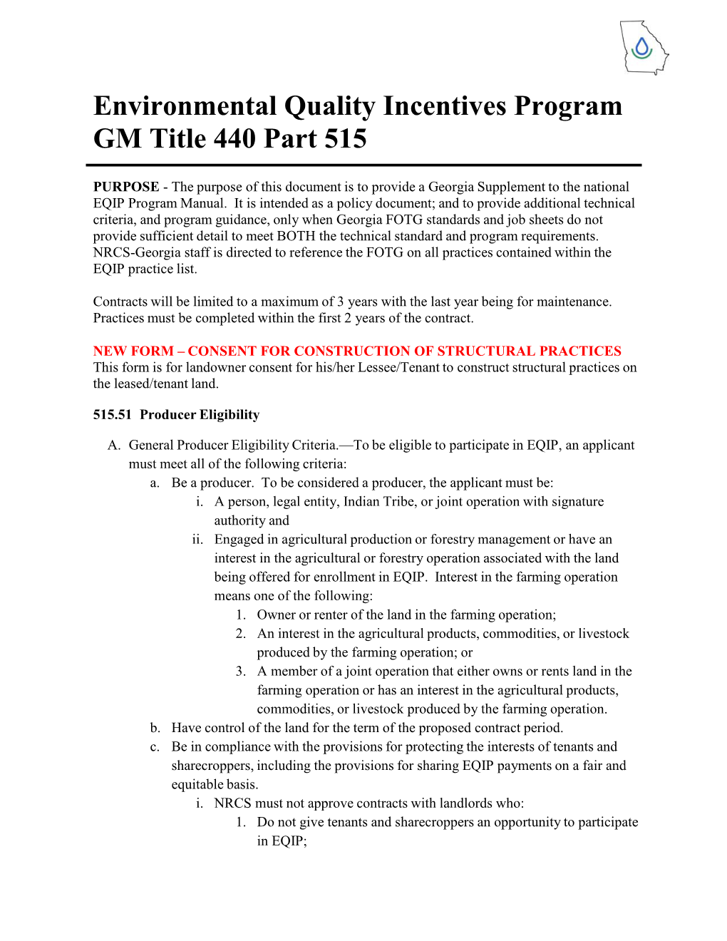 Environmental Quality Incentives Program GM Title 440 Part 515