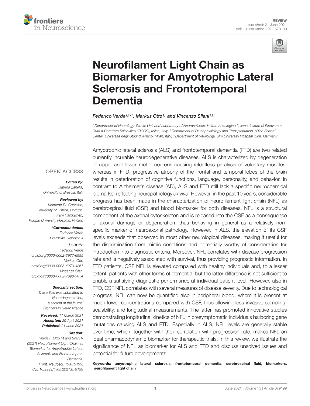 Neurofilament Light Chain As Biomarker for Amyotrophic Lateral