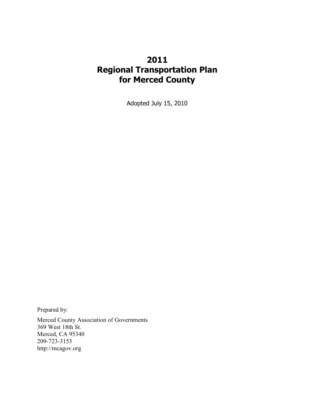 2011 Regional Transportation Plan for Merced County
