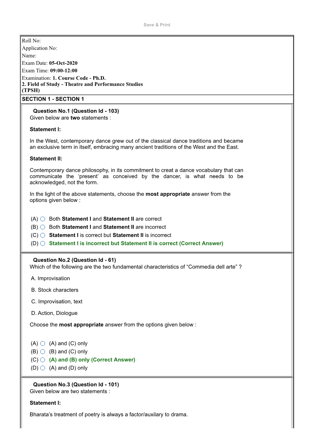 05-Oct-2020 Exam Time: 09:00-12:00 Examination: 1. Course Code - Ph.D