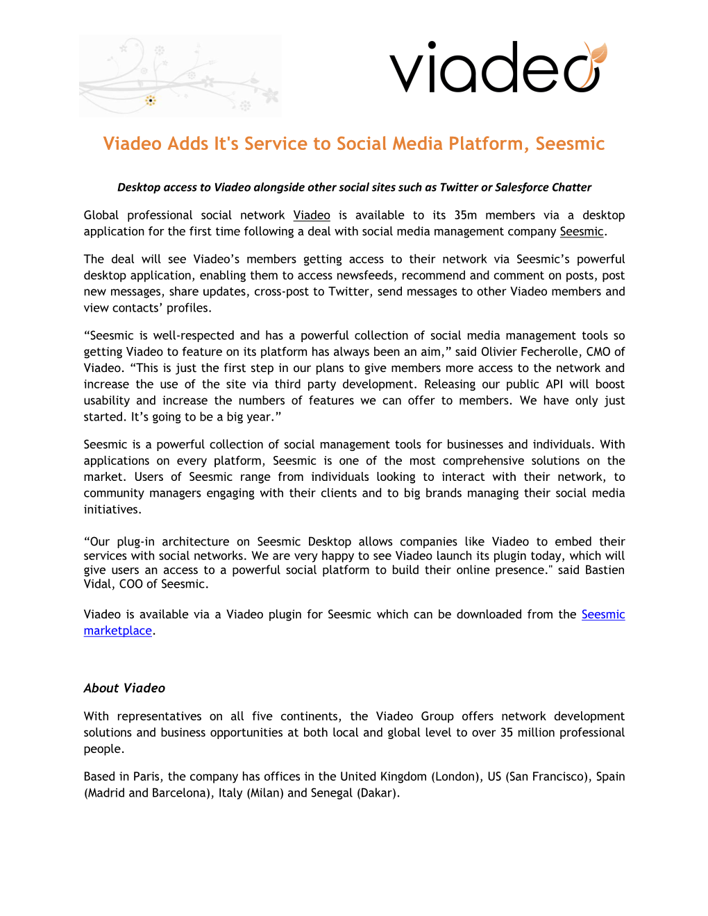 Viadeo Adds It's Service to Social Media Platform, Seesmic