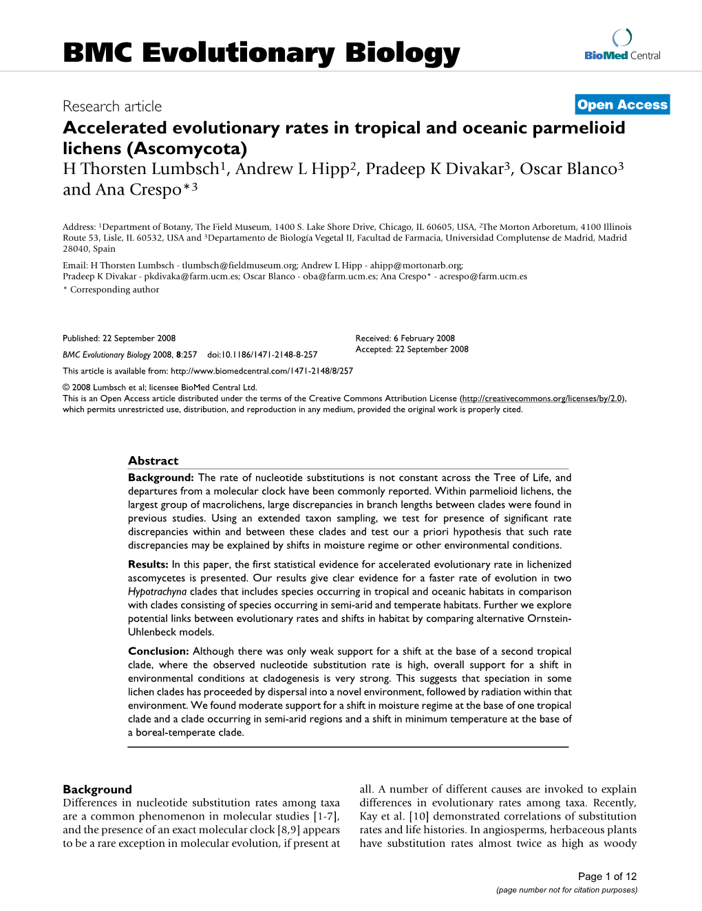 Accelerated Evolutionary Rates in Tropical and Oceanic Parmelioid