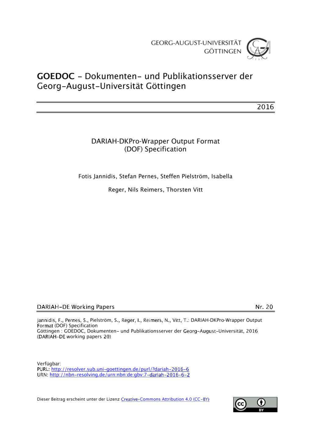 DARIAH‐Dkpro‐Wrapper Output Format (DOF) Specification