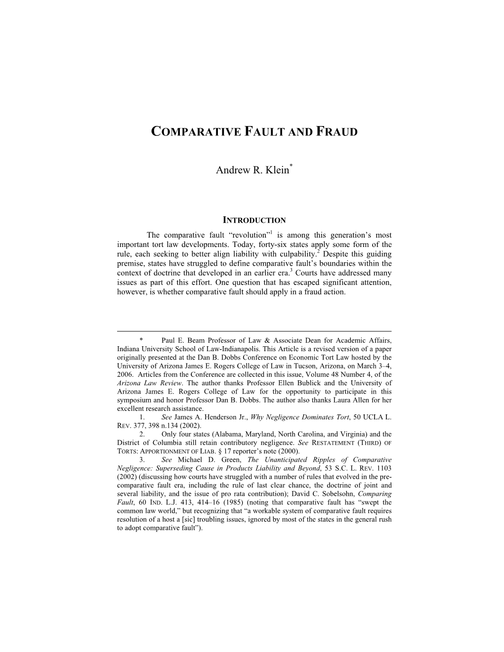 Comparative Fault and Fraud