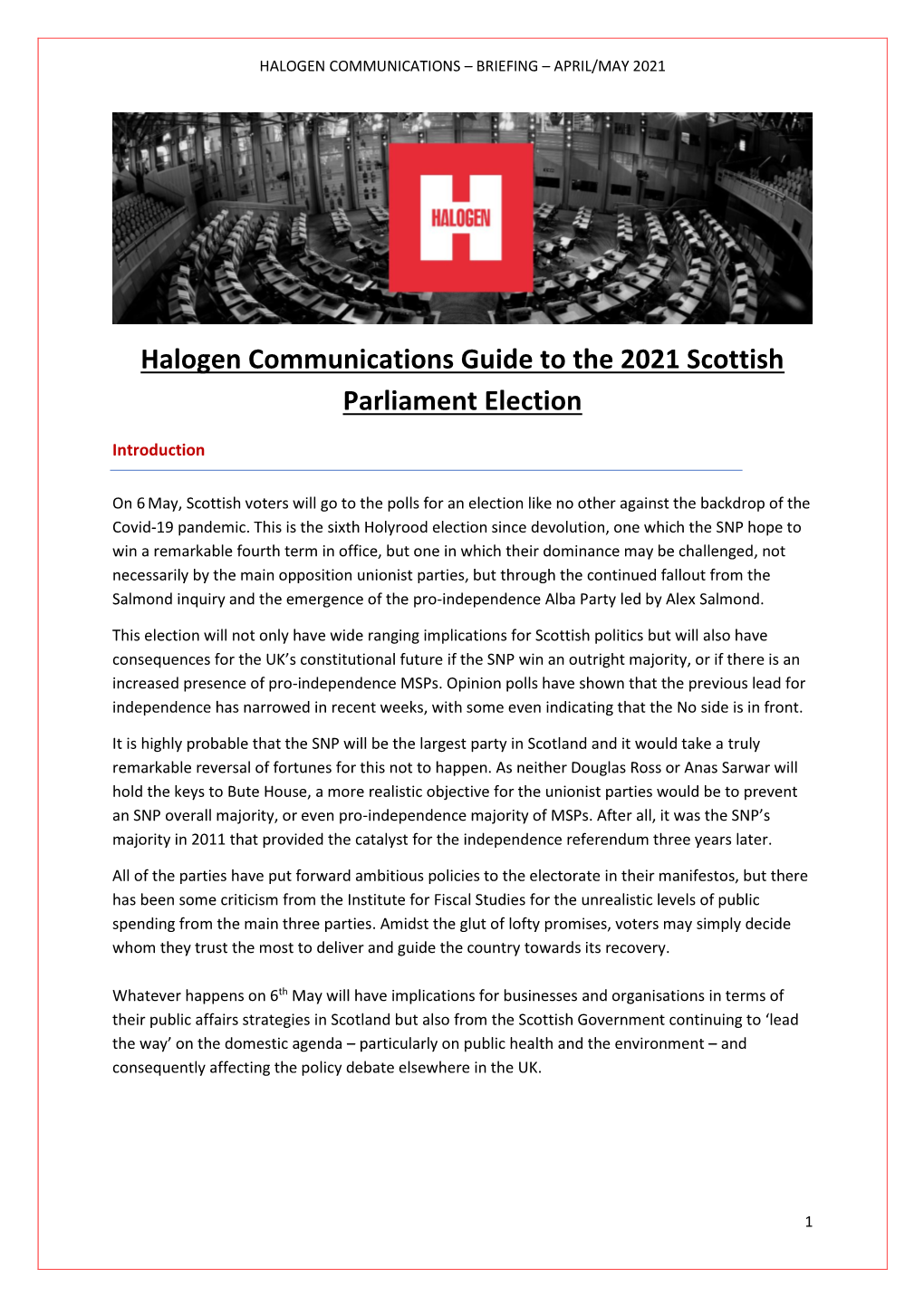 Halogen Communications Guide to the 2021 Scottish Parliament Election