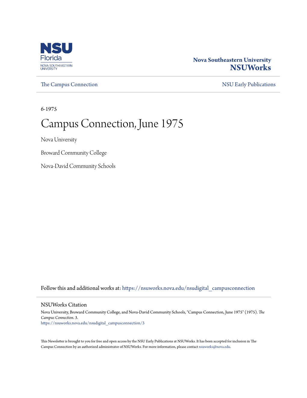 Campus Connection, June 1975 Nova University