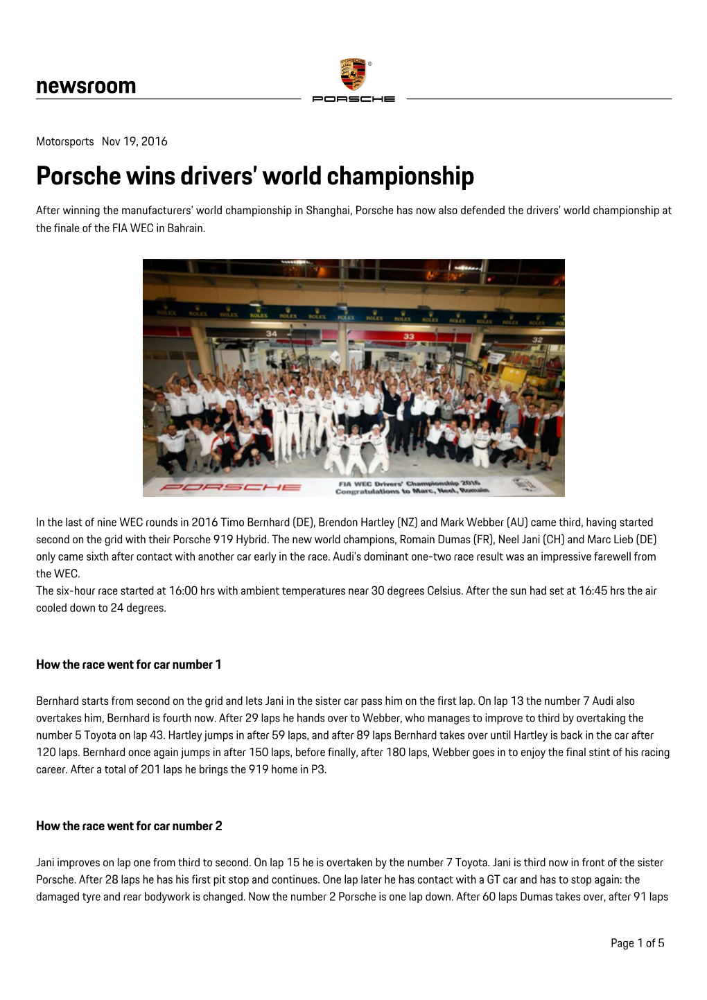 Porsche Wins Drivers' World Championship