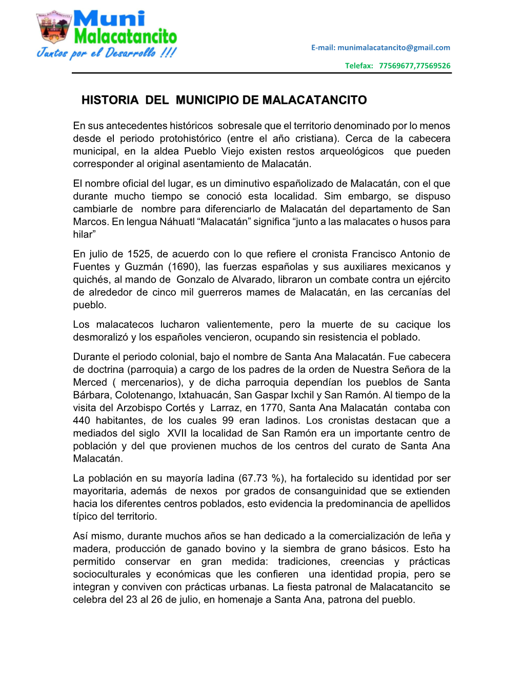 Historia Del Municipio De Malacatancito, Huehuetenango