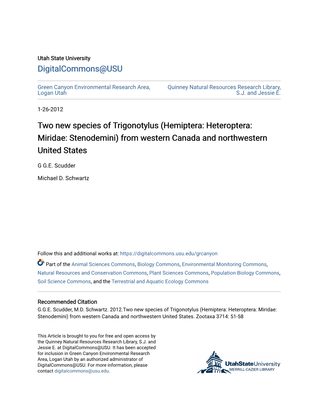 Two New Species of Trigonotylus (Hemiptera: Heteroptera: Miridae: Stenodemini) from Western Canada and Northwestern United States