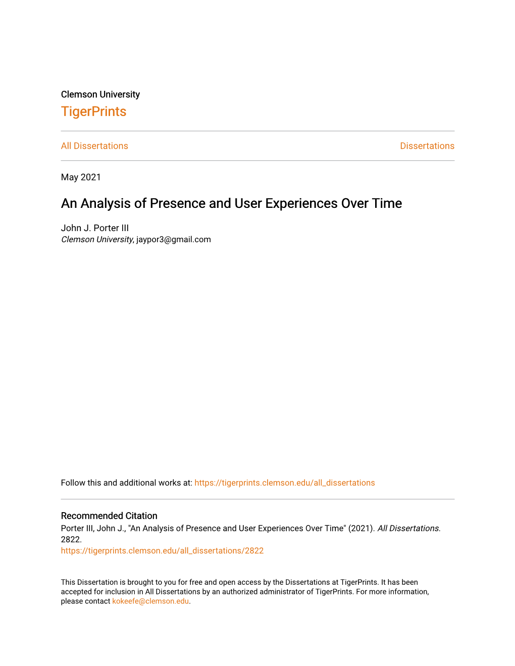 An Analysis of Presence and User Experiences Over Time