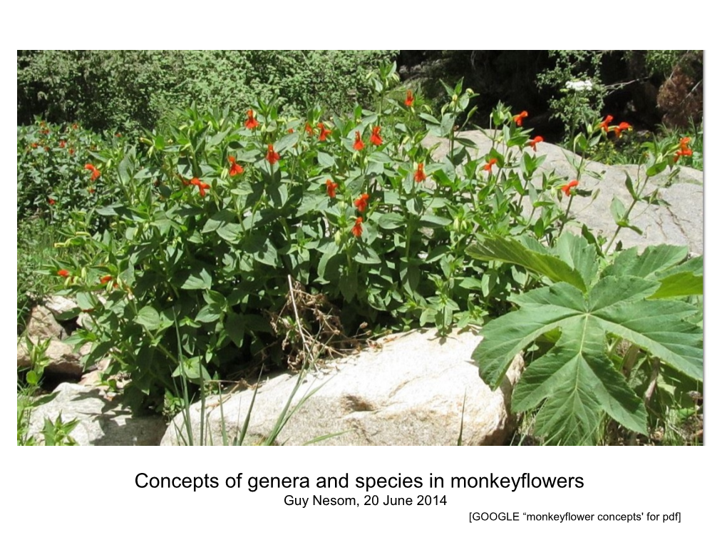 Concepts of Genera and Species in Monkeyflowers Guy Nesom, 20 June 2014 [GOOGLE “Monkeyflower Concepts' for Pdf] 