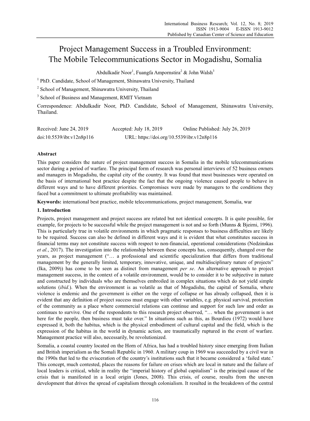 The Mobile Telecommunications Sector in Mogadishu, Somalia