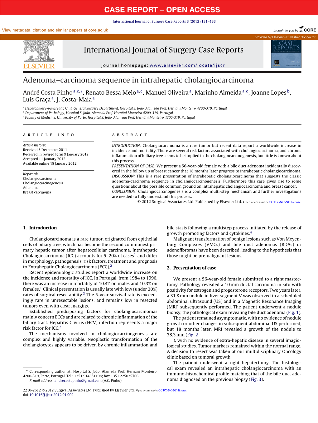 Adenoma–Carcinoma Sequence in Intrahepatic Cholangiocarcinoma