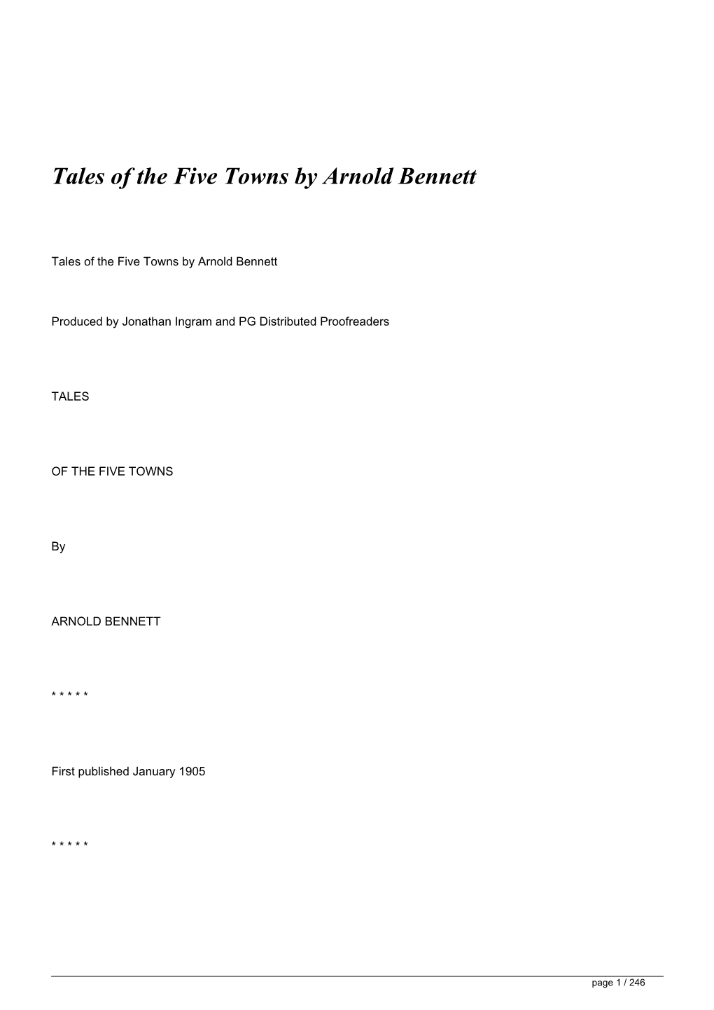 Tales of the Five Towns by Arnold Bennett&lt;/H1&gt;