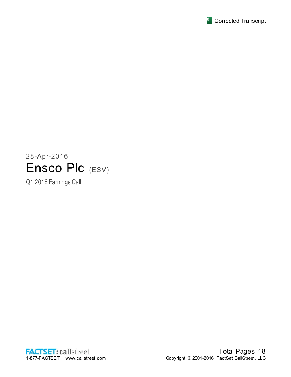 Ensco Plc (ESV) Q1 2016 Earnings Call