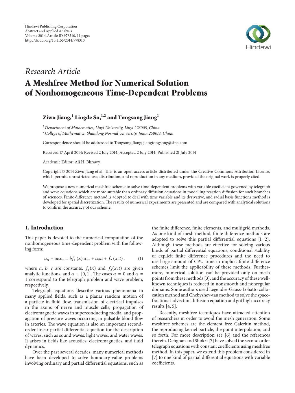 Research Article a Meshfree Method for Numerical Solution of Nonhomogeneous Time-Dependent Problems