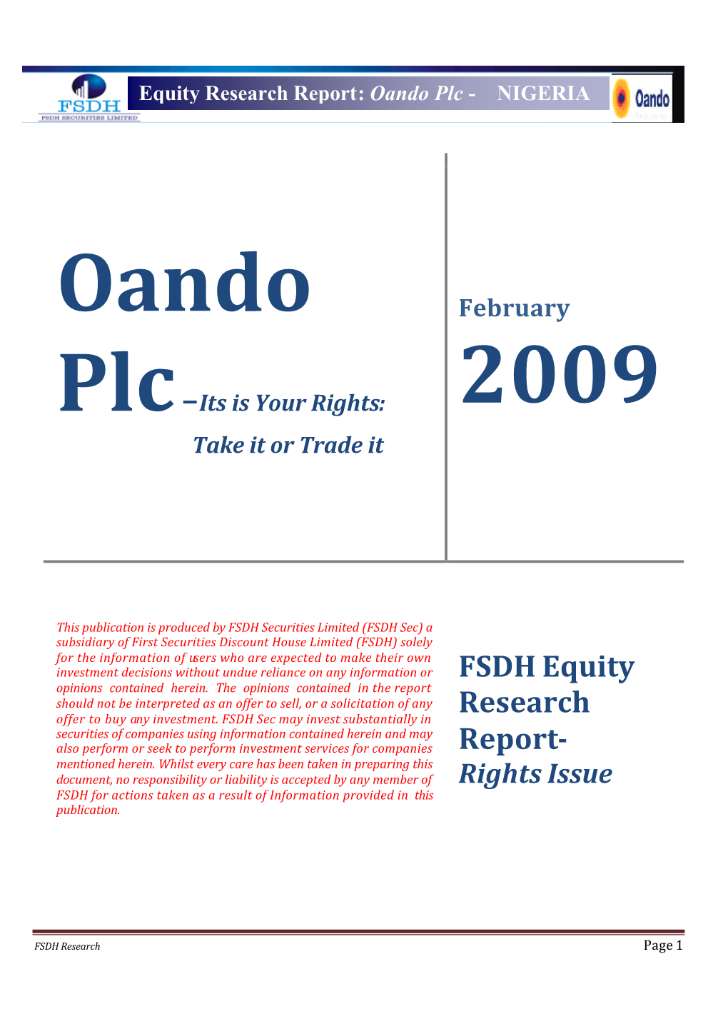 Equity Research Report: Oando Plc - NIGERIA