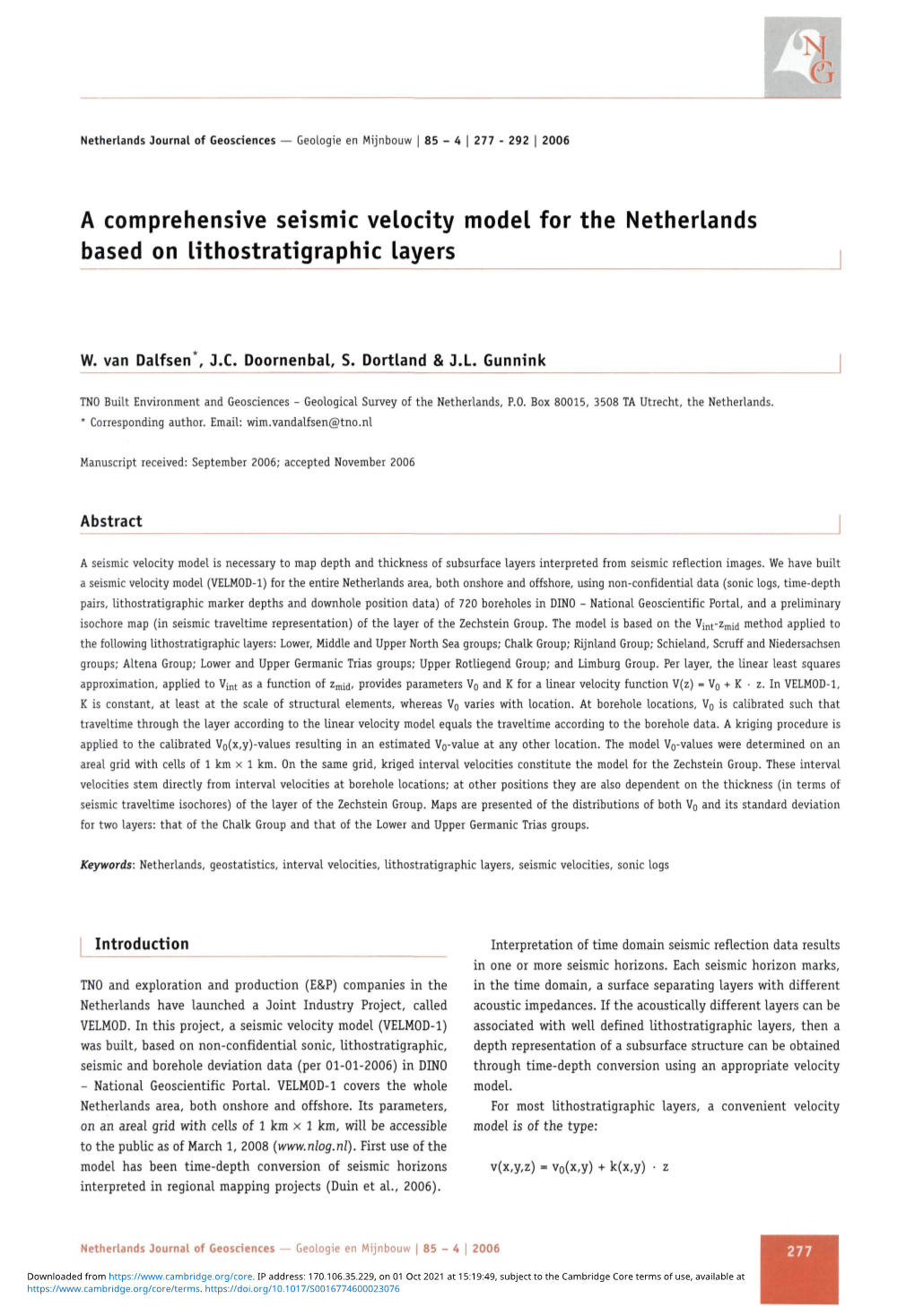 A Comprehensive Seismic Velocity Model for the Netherlands Based on Lithostratigraphic Layers