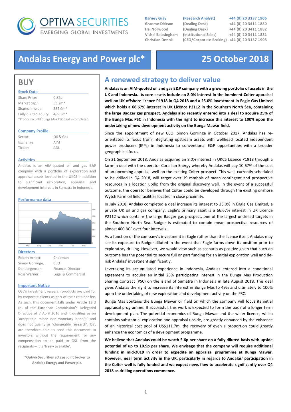 Andalas Energy and Power Plc* 25 October 2018