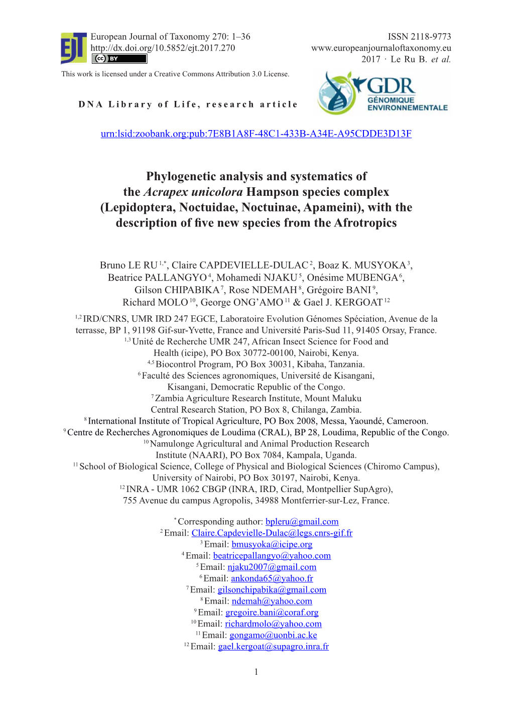 Phylogenetic Analysis and Systematics of the Acrapex