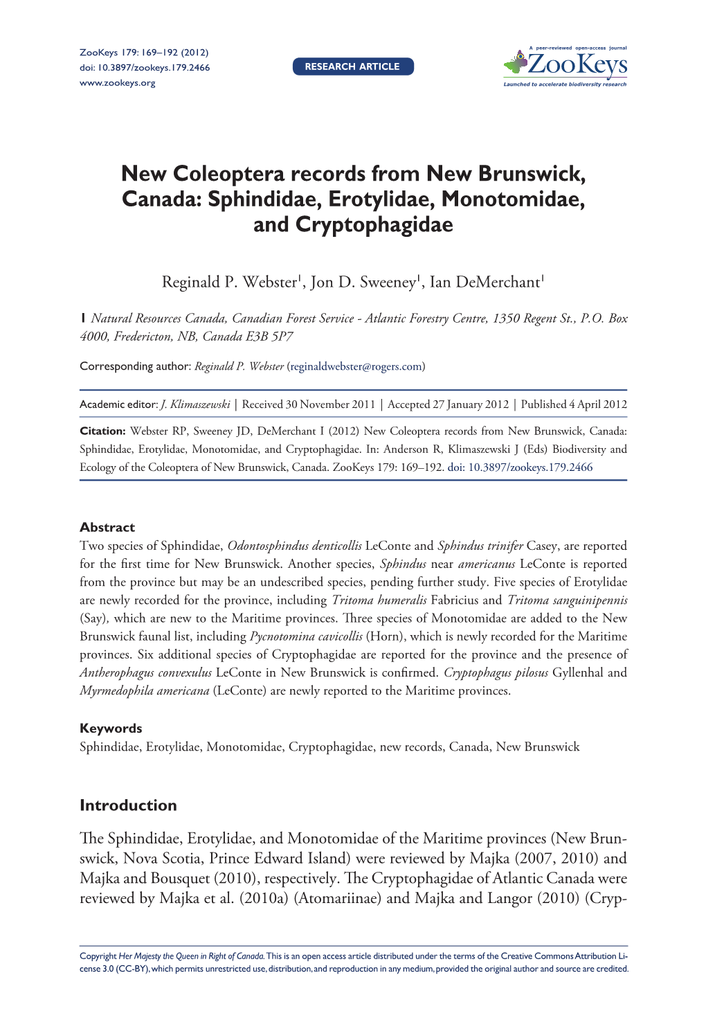 Sphindidae, Erotylidae, Monotomidae, and Cryptophagidae