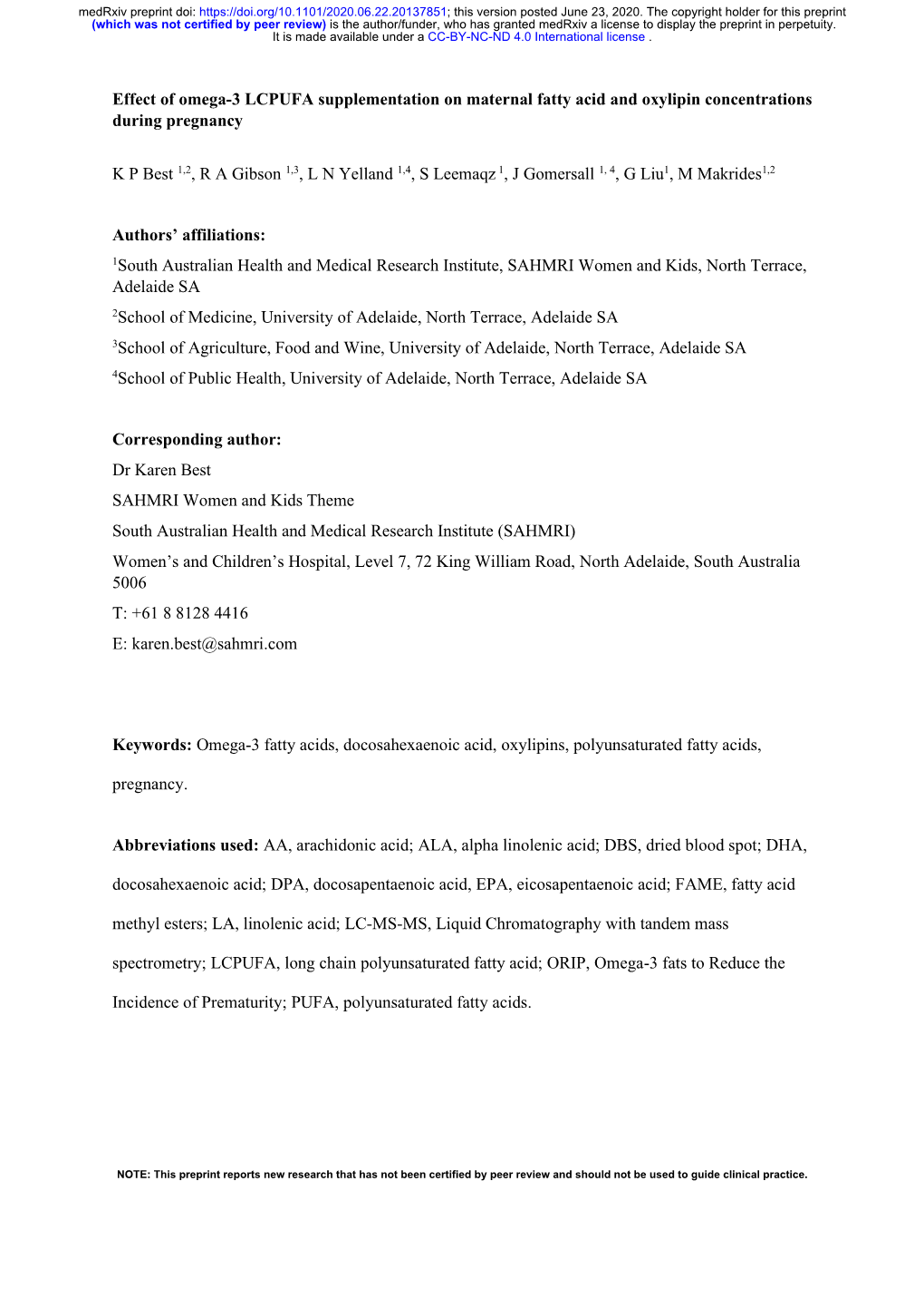 Effect of Omega-3 LCPUFA Supplementation on Maternal Fatty Acid and Oxylipin Concentrations During Pregnancy