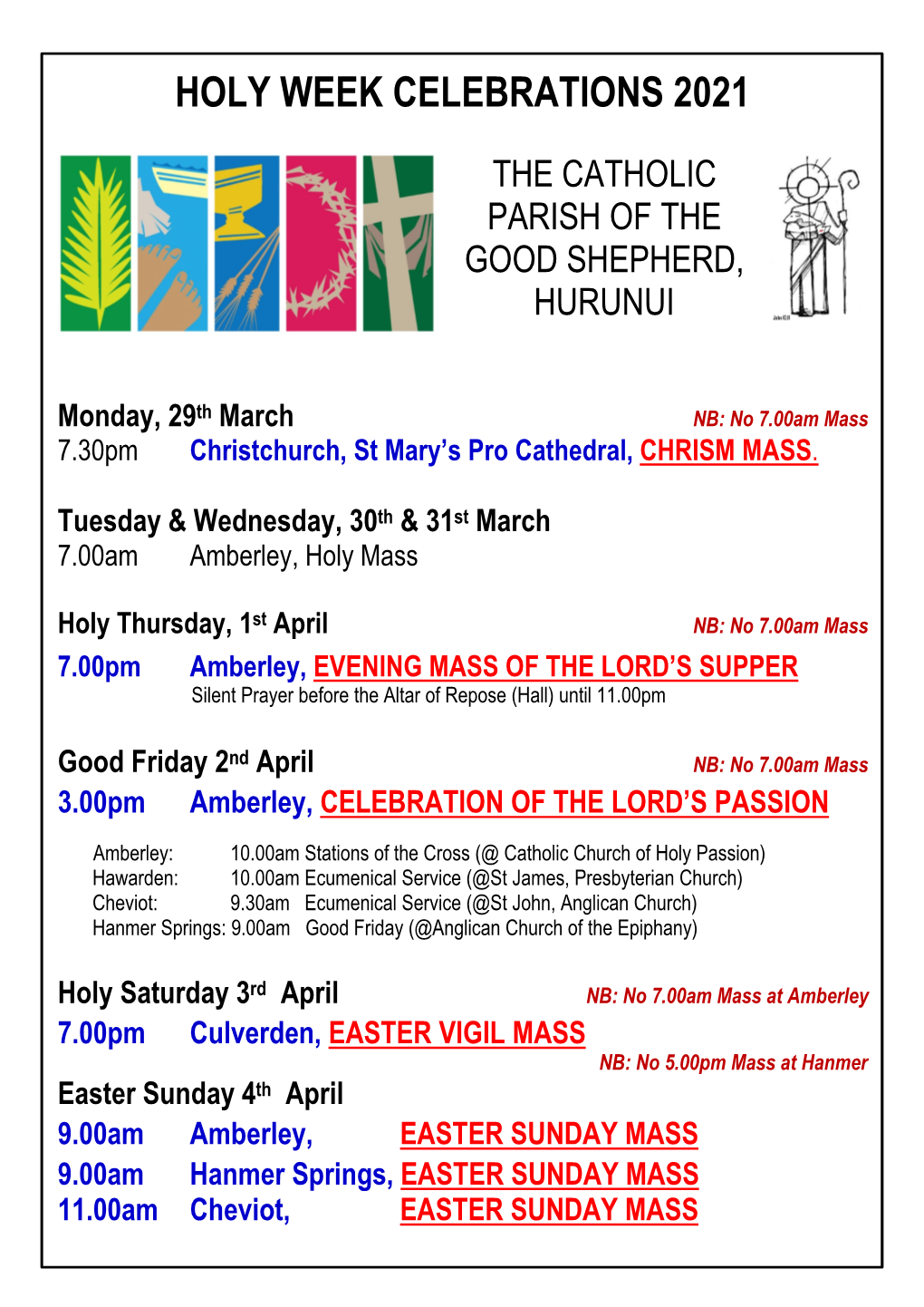 Holy Week Celebrations 2021